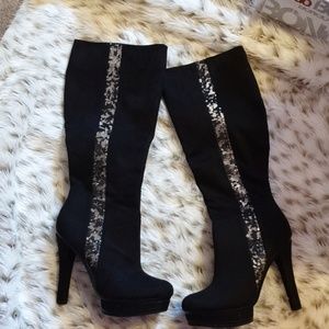 Black Velvet High Boots with Sequins